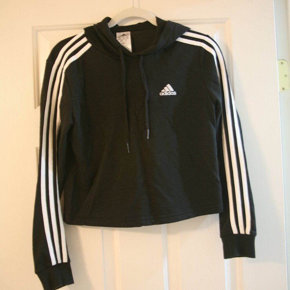 Adidas Women's Cropped Hooded Sweatshirt, Size XSmall, Black/WhiteA